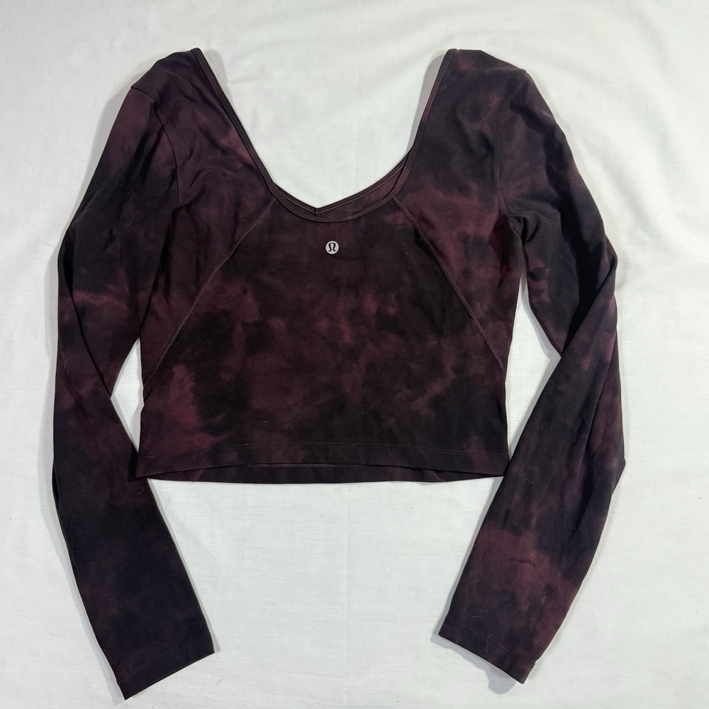 Lululemon Womens Align Long Sleeve Crop Top Size 8 Burgundy Tie-Dye Print